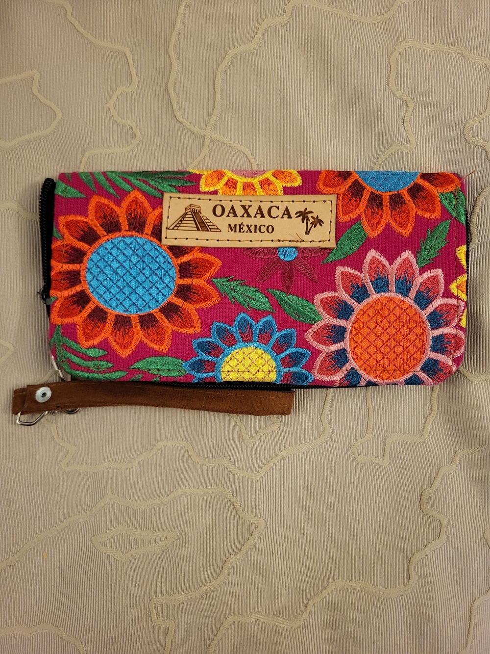 Embroidered Floral Wristlet Wallet - Magenta